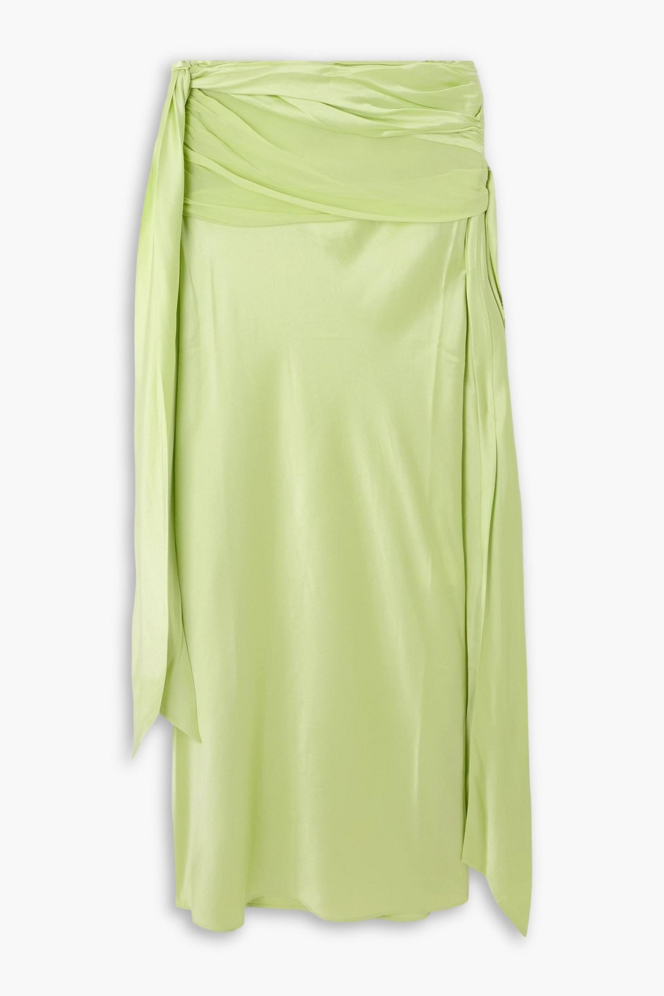 Christopher Esber Knot-detailed Gathered Chiffon-trimmed Silk-satin Maxi Skirt In Green