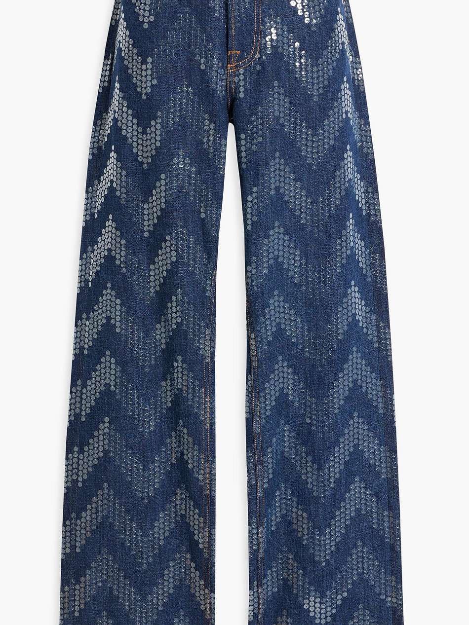 sequin-embellished high-rise straight-leg jeans