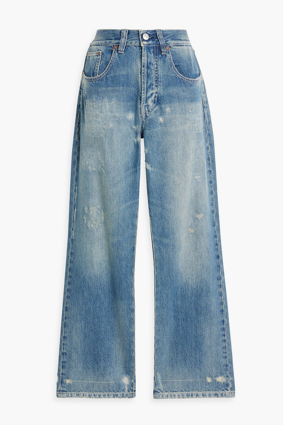 Victoria Beckham Distressed High-rise Straight-leg Jeans In Mid Denim