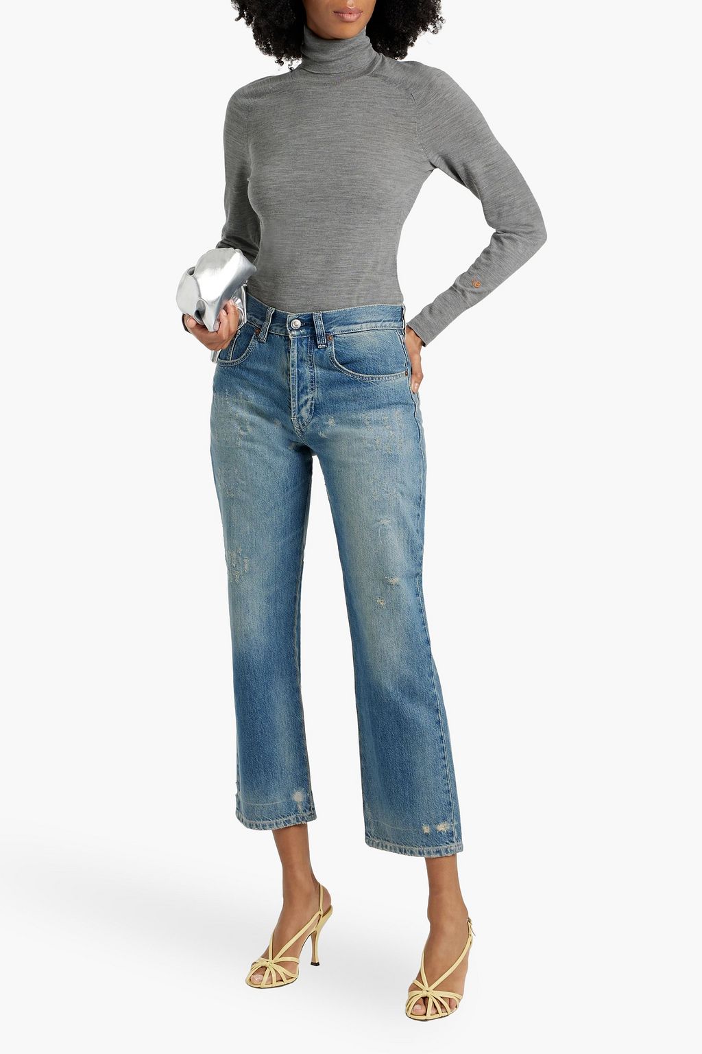 VICTORIA BECKHAM Distressed mid-rise straight-leg jeans