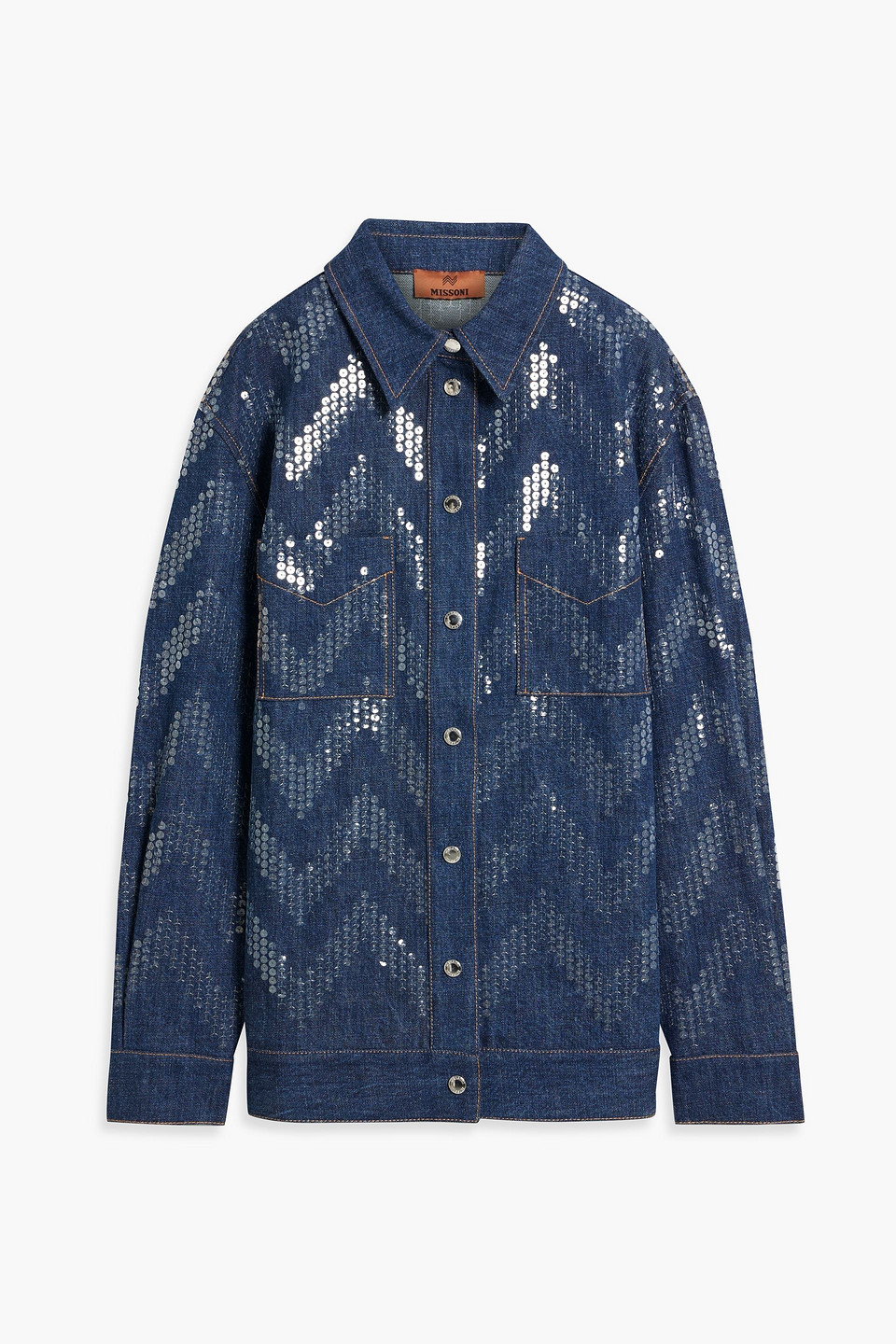 Missoni Sequin-embellished Denim Shirt Jacket In Dark Denim