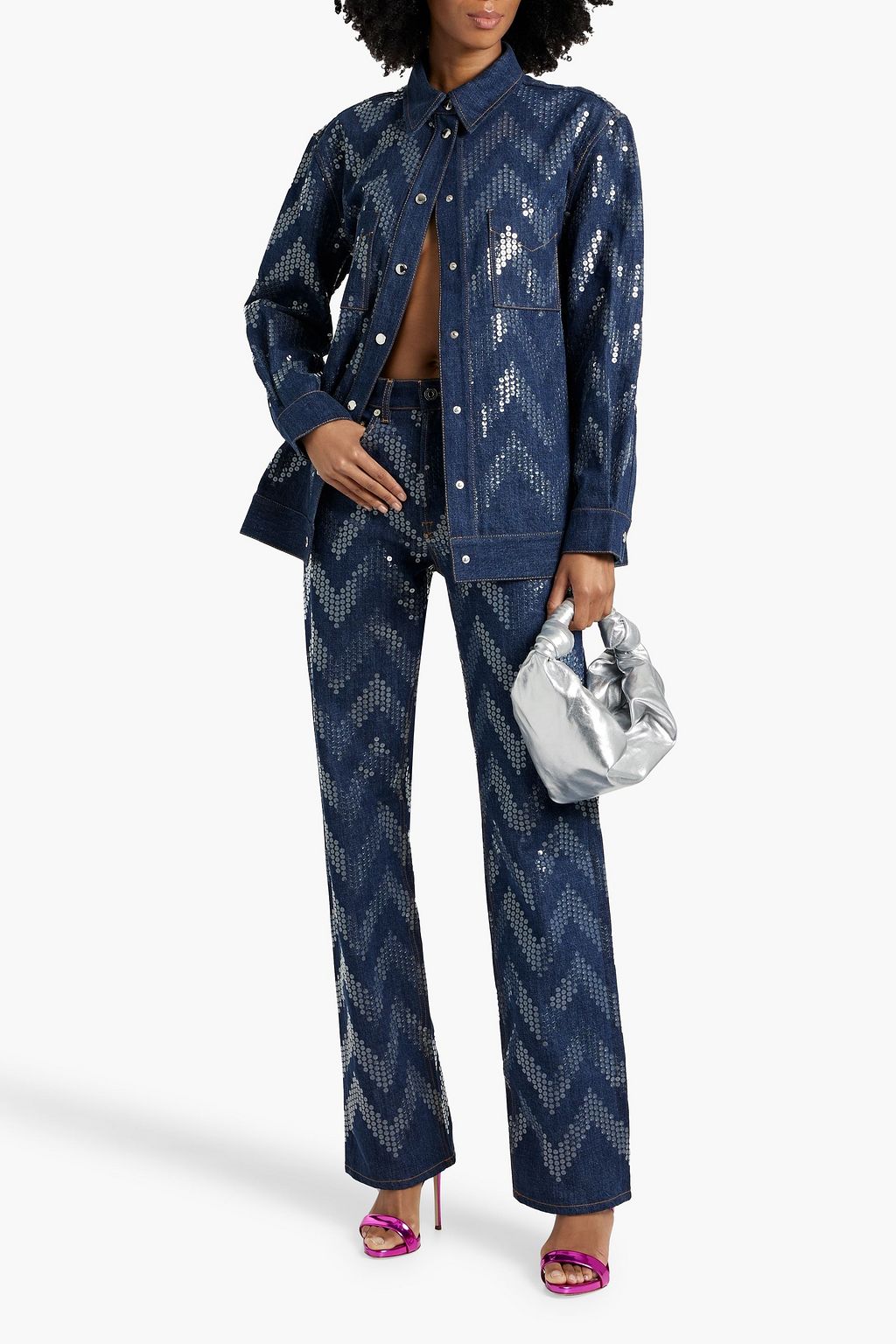 MISSONI جاكيت بأسلوب قميص من الدنيم مزين بالكريستال
