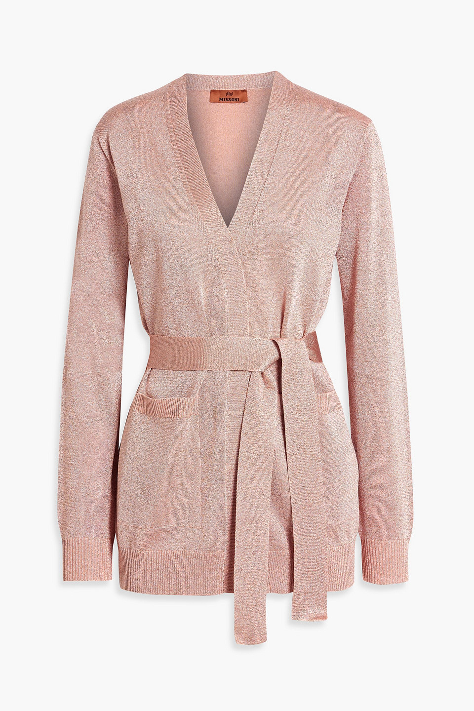 Missoni Metallic-threading Belted Cardigan In Roségold