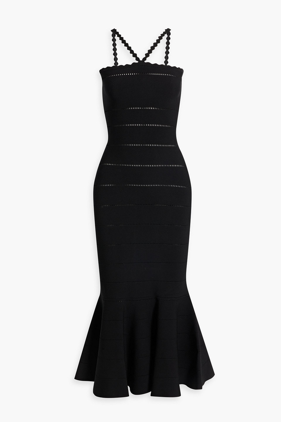 Victoria Beckham Fluted Laser-cut Stretch-knit Midi Dress In Schwarz