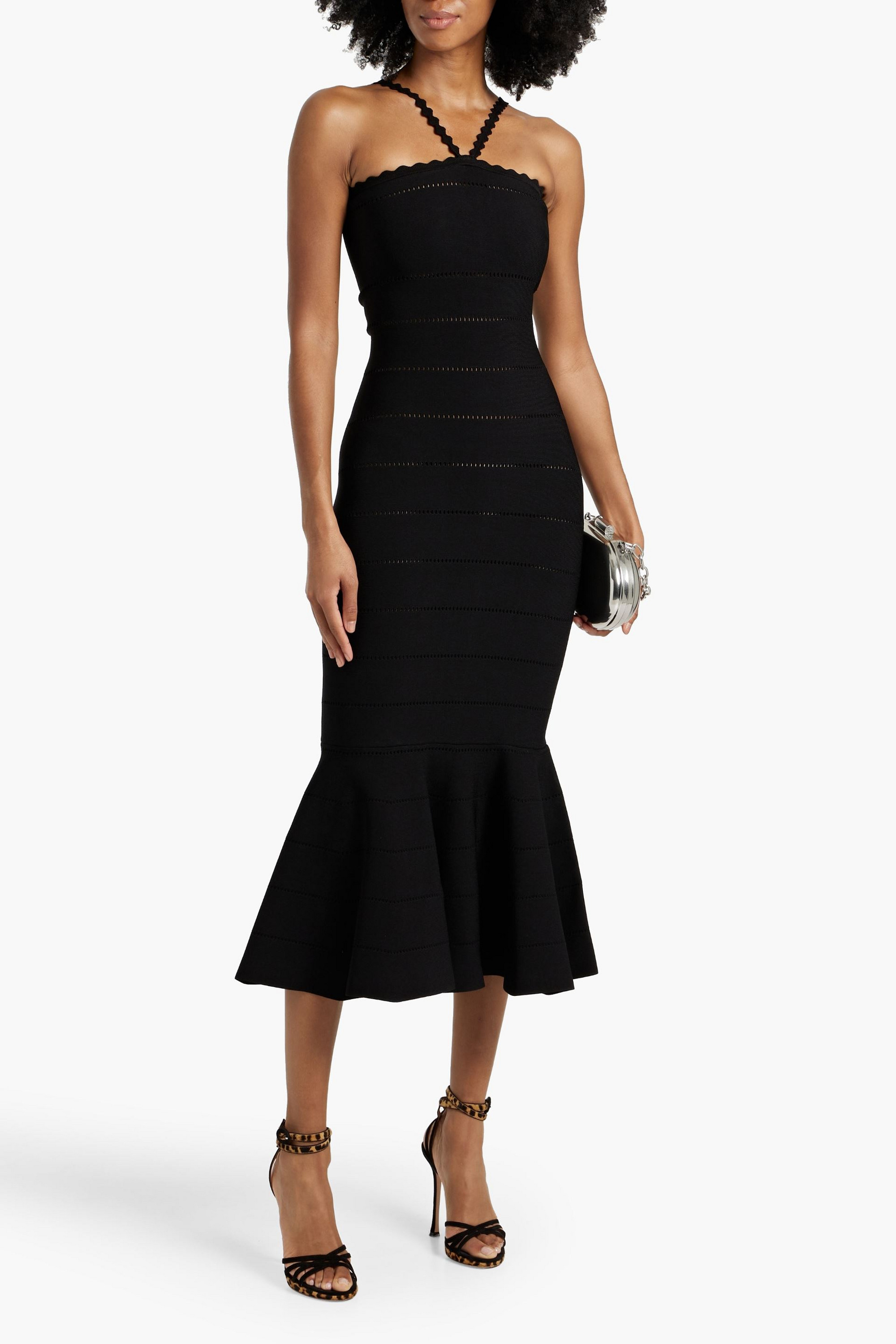 Victoria Beckham Fluted laser-cut stretch-knit midi dress