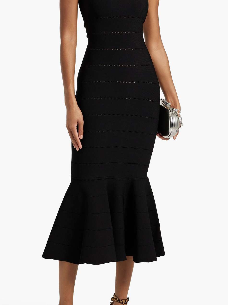 fluted laser-cut stretch-knit midi dress