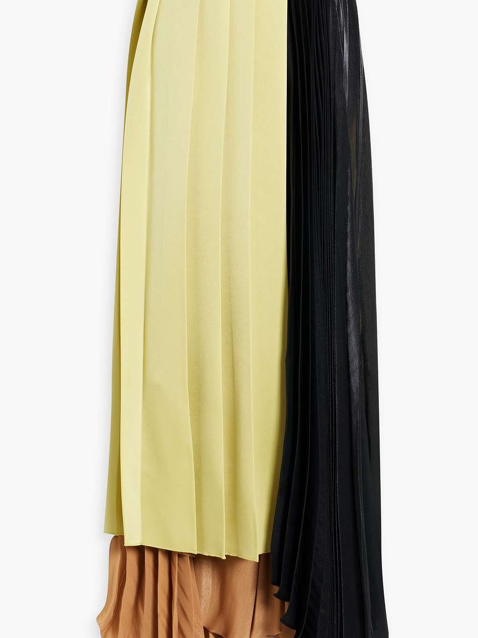asymmetric pleated satin and habotai maxi skirt