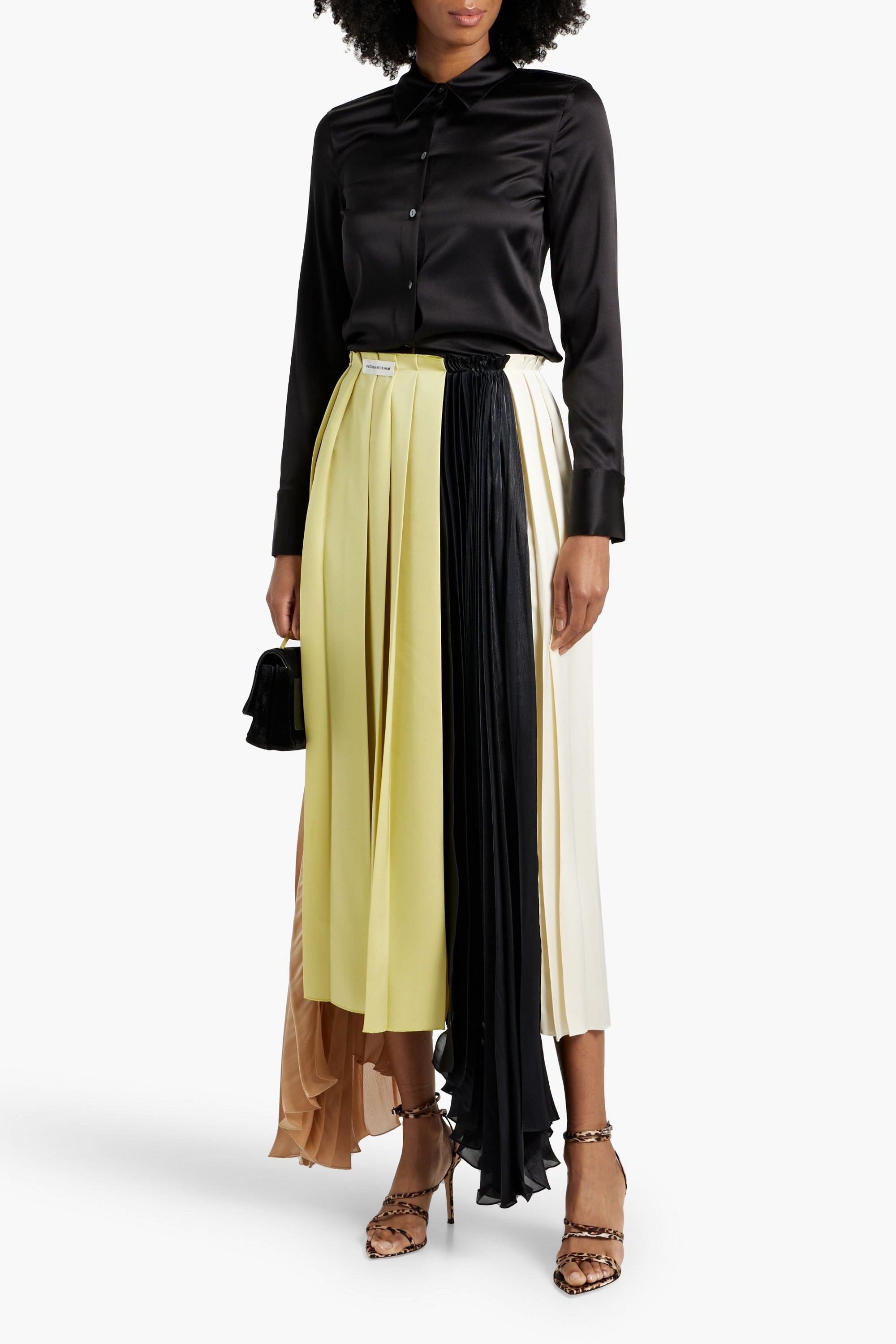 Victoria Beckham Asymmetric pleated satin and habotai maxi skirt