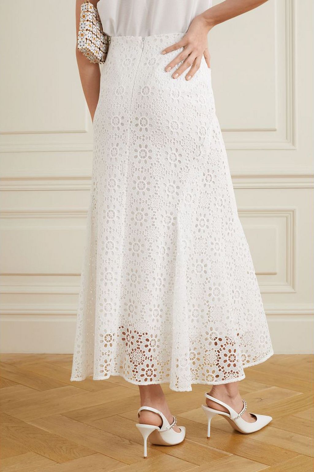 ERDEM Ivetta broderie anglaise cotton-blend midi skirt