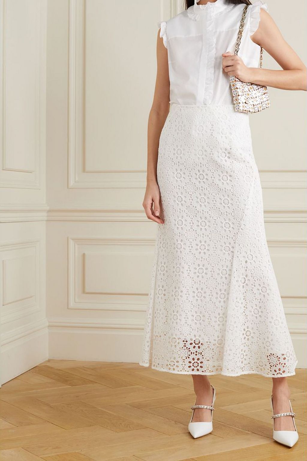 ERDEM Ivetta broderie anglaise cotton-blend midi skirt