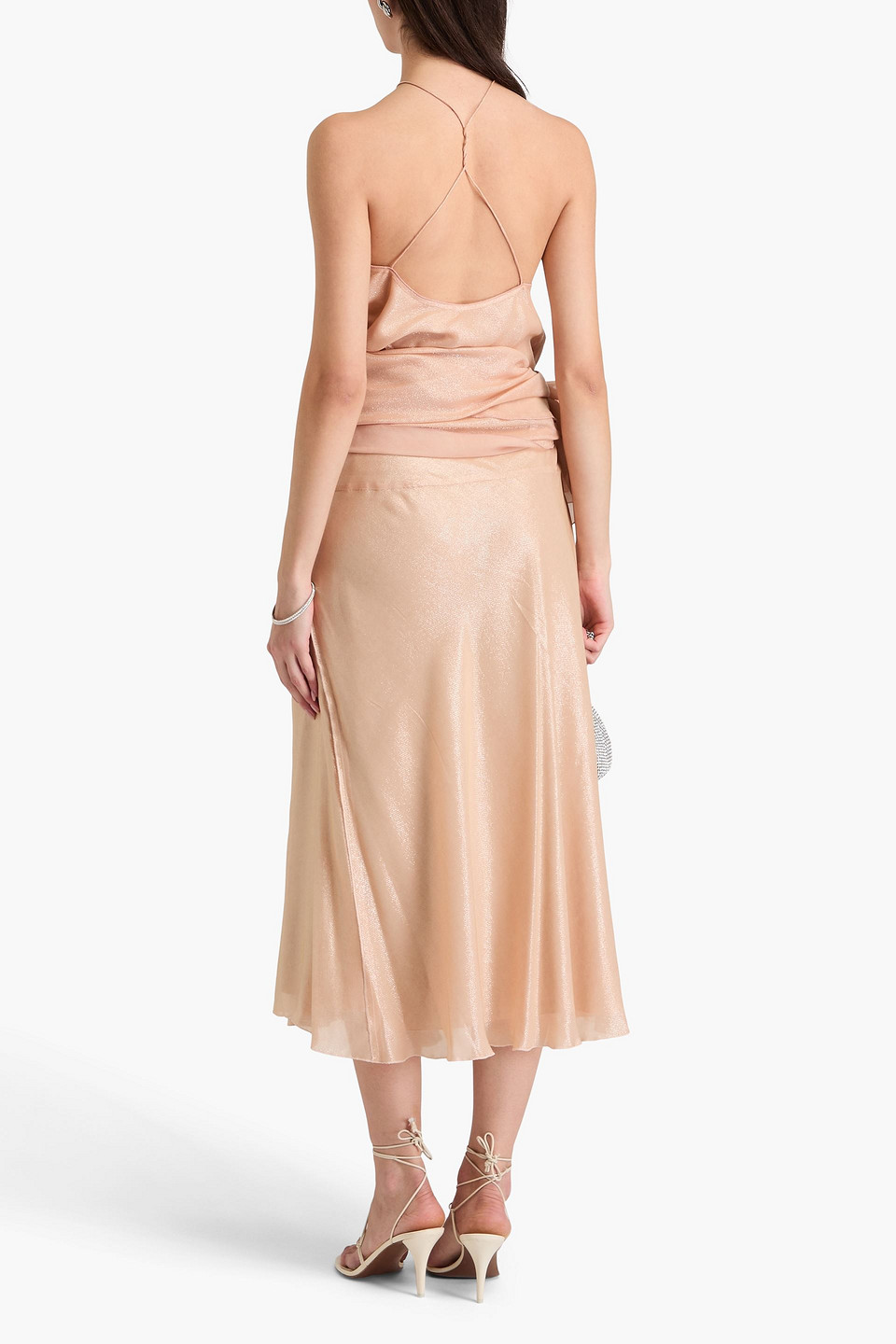 Victoria Beckham Metallic Floral-appliquéd Crepe Midi Skirt In Neutral