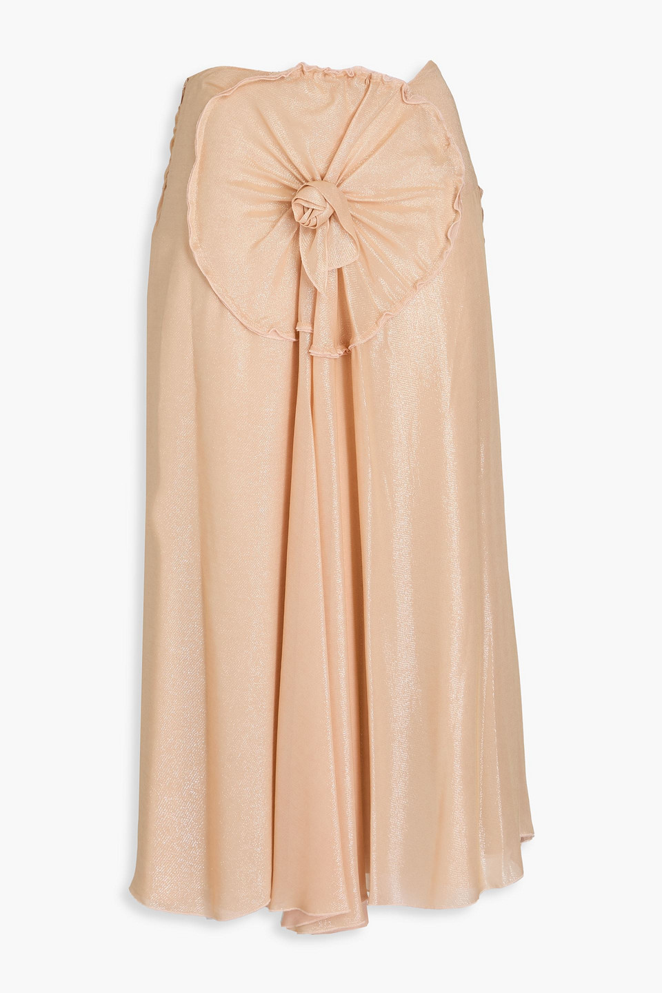 Victoria Beckham Metallic Floral-appliquéd Crepe Midi Skirt In Neutral