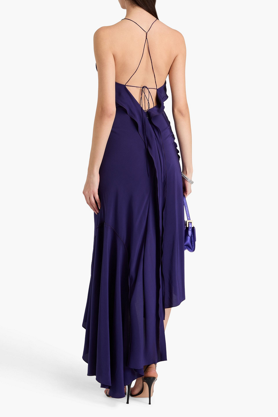Victoria Beckham Asymmetric Ruffled Silk-crepe Maxi Dress In Dunkellila