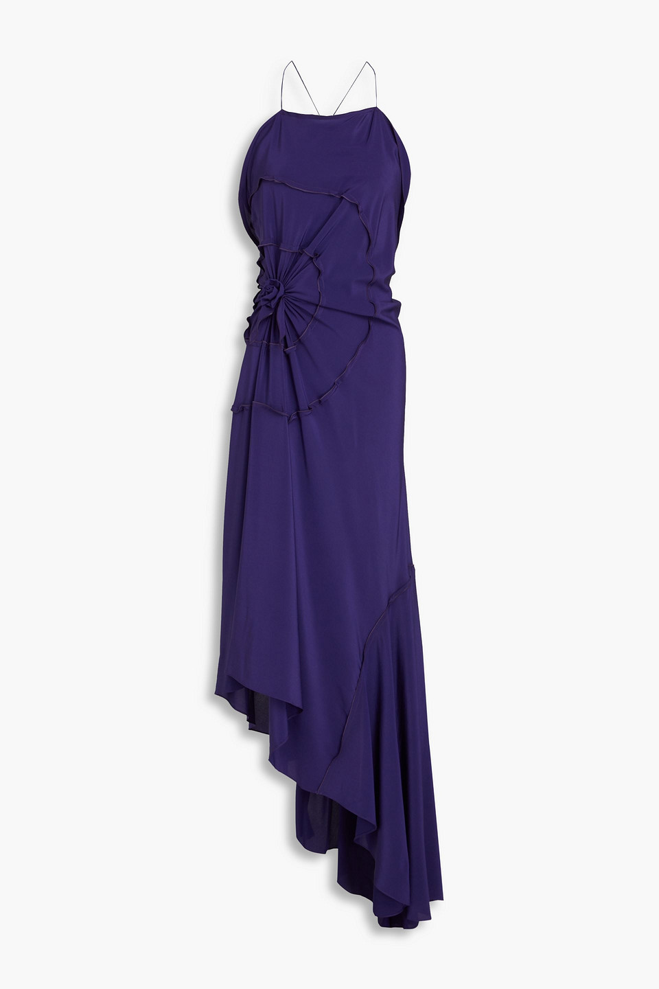 Victoria Beckham Asymmetric Ruffled Silk-crepe Maxi Dress In Dunkellila