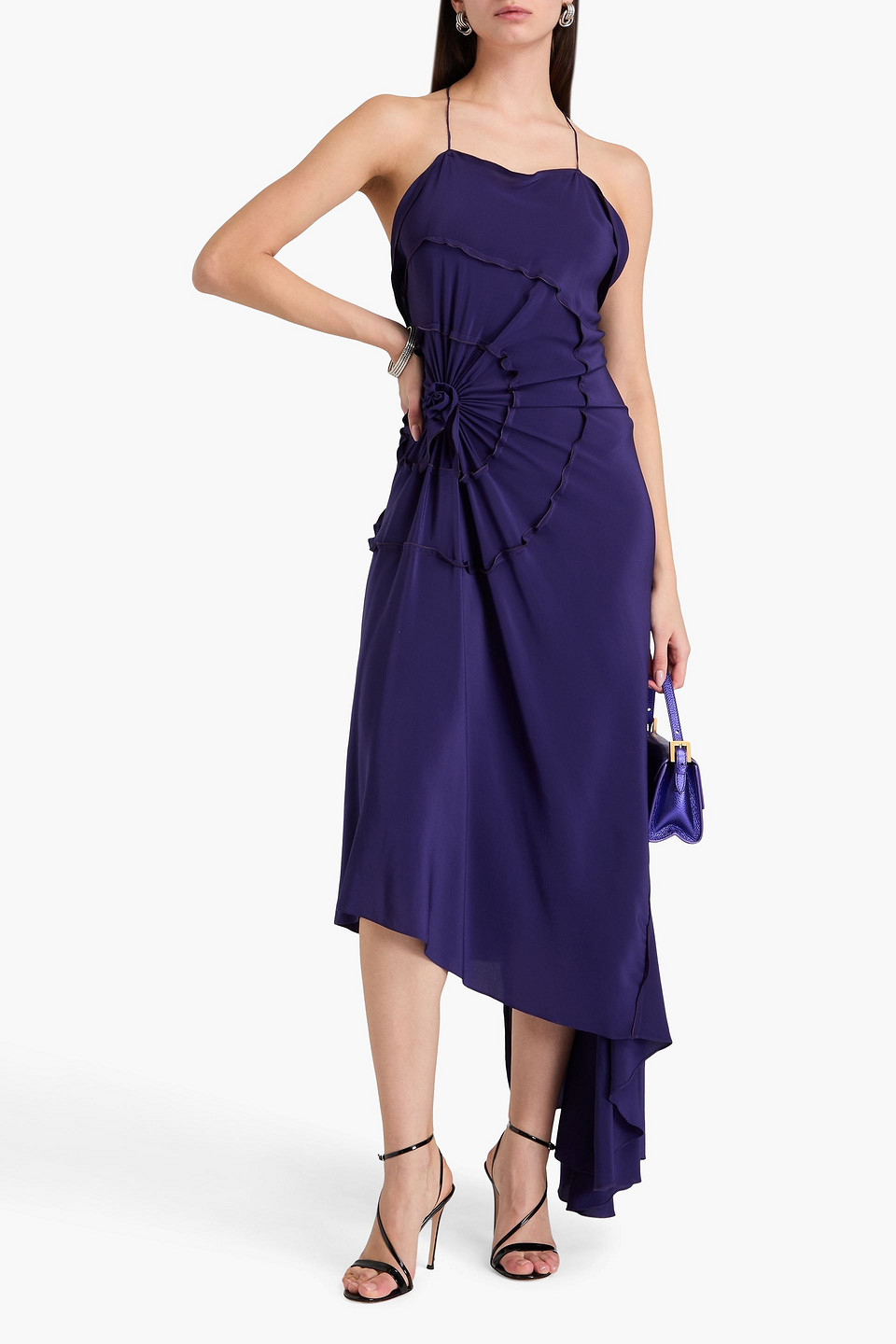 Victoria Beckham Asymmetric Ruffled Silk-crepe Maxi Dress In Dunkellila