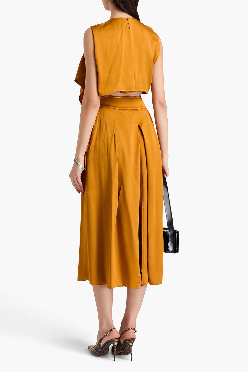Victoria Beckham Draped Satin Midi Wrap Dress In Safrangelb