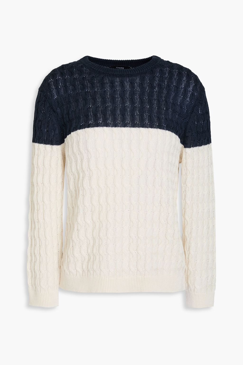 Two Tone Cable Knit Round Neck Long Sleeve Sweater
