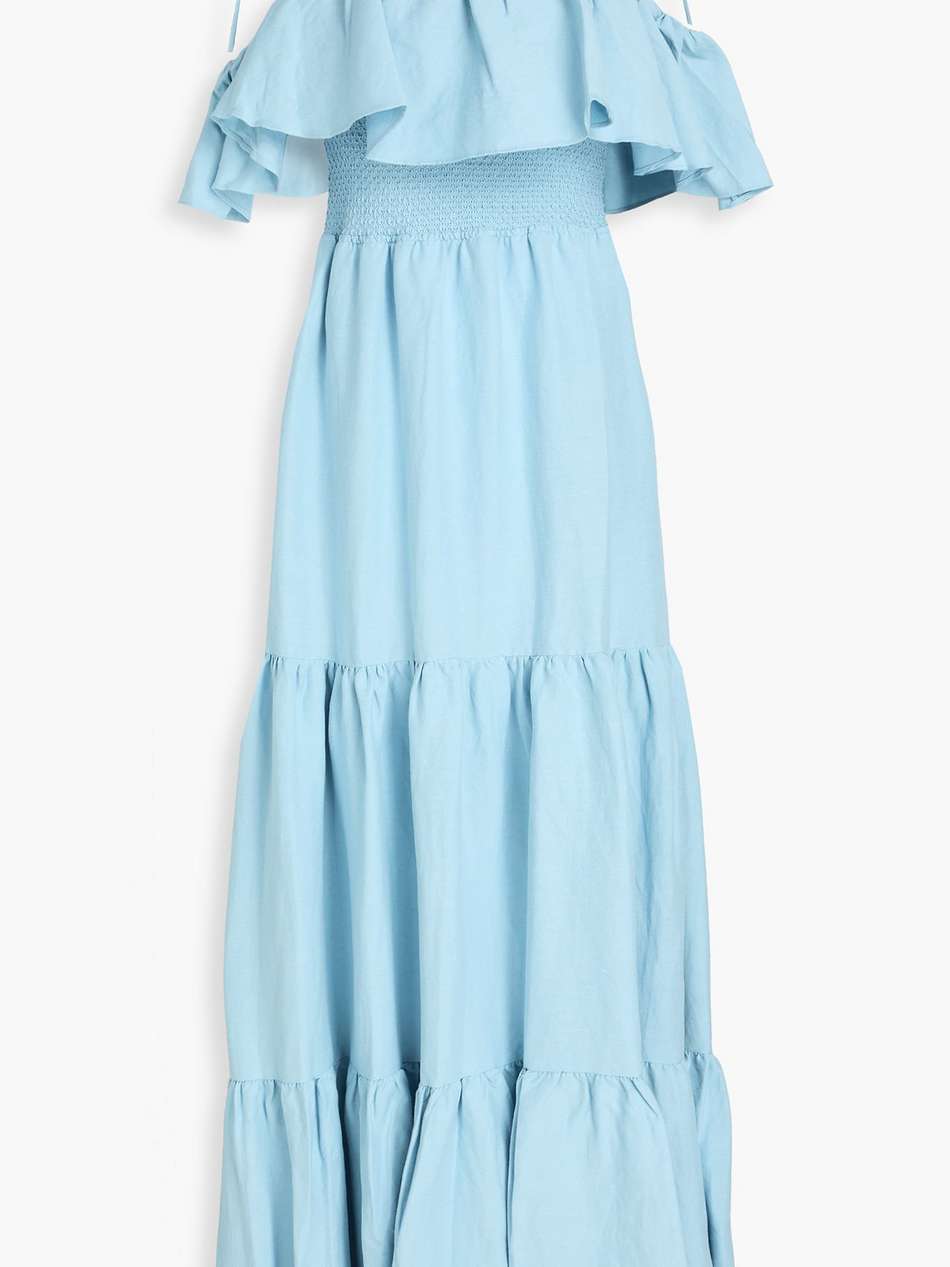 kia cold-shoulder tiered linen-blend maxi dress