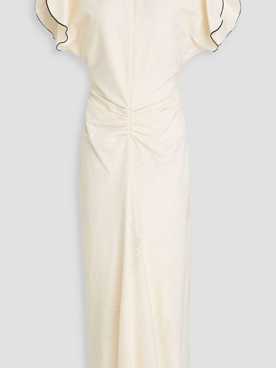 ruched cotton-blend lace midi dress