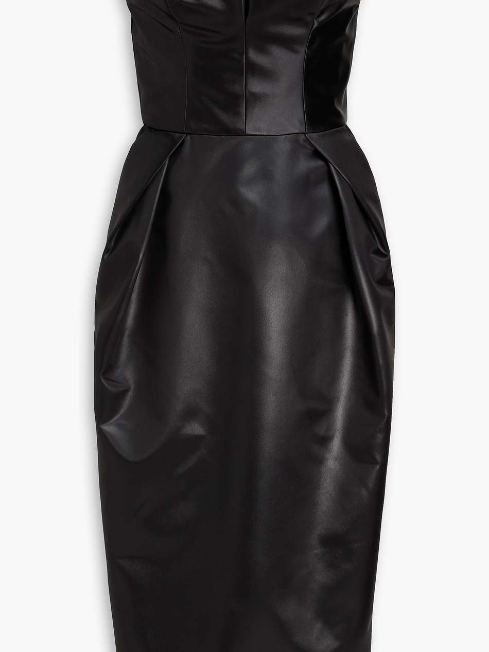 strapless pleated duchesse-satin midi dress