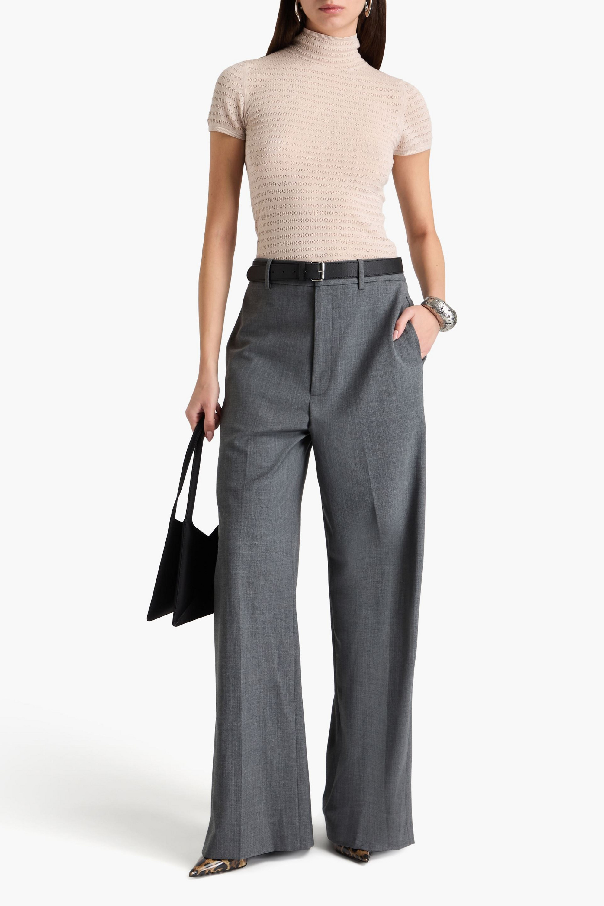 Victoria Beckham Pointelle-knit cotton turtleneck top