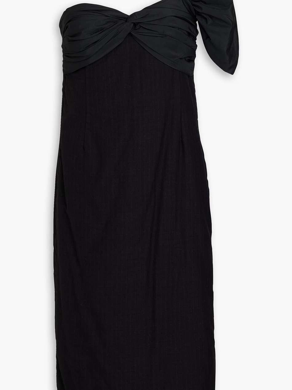 one-shoulder silk taffeta-paneled wool and cashmere-blend midi dress