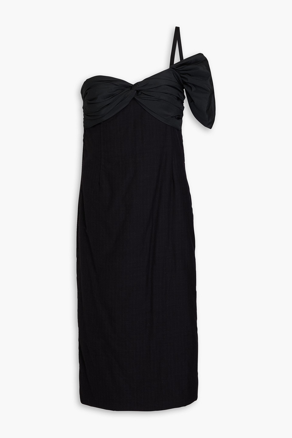 Maison Margiela One-shoulder Silk Taffeta-paneled Wool And Cashmere-blend Midi Dress In Black