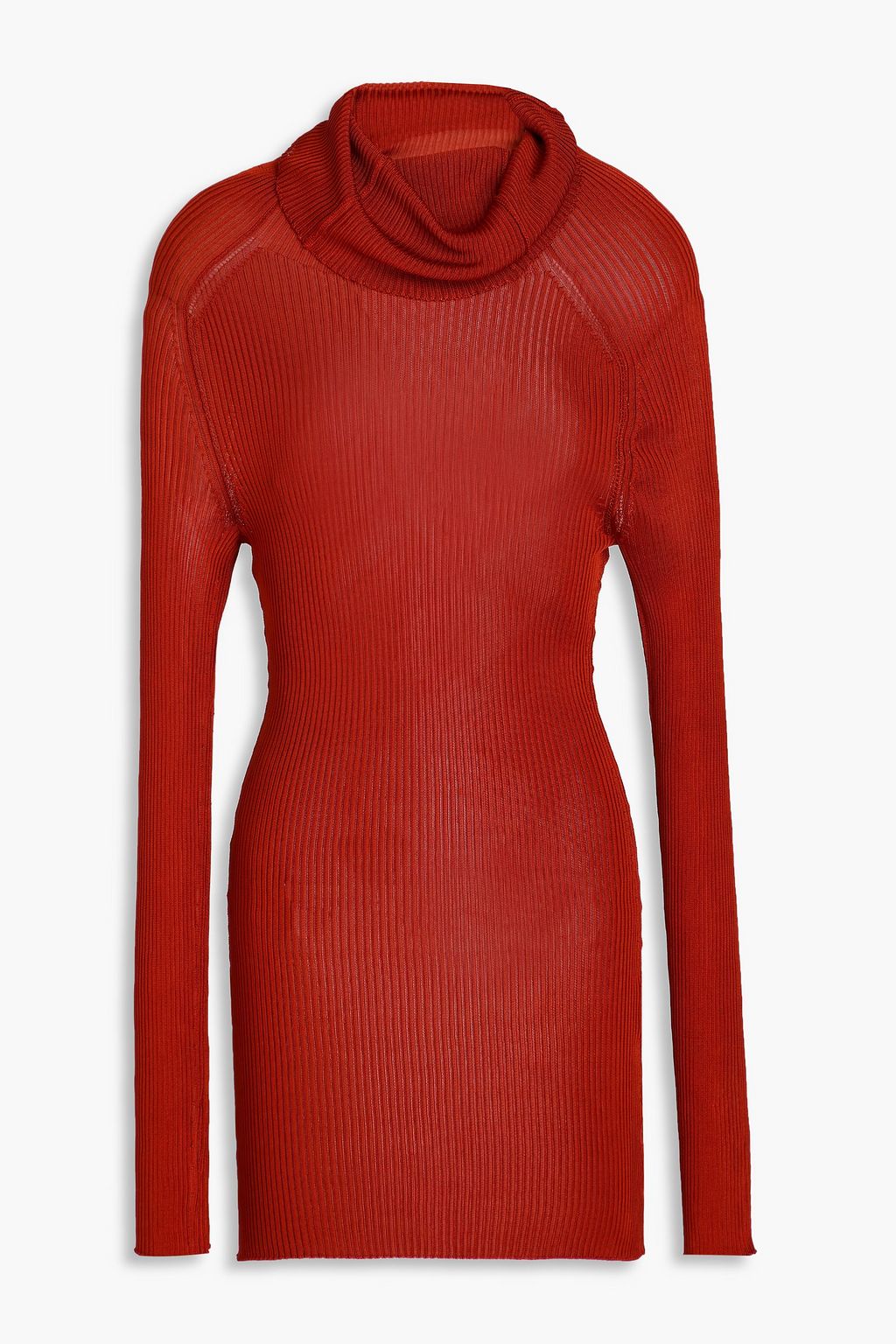 Embroidered ribbed knit turtleneck sweater brick One Size