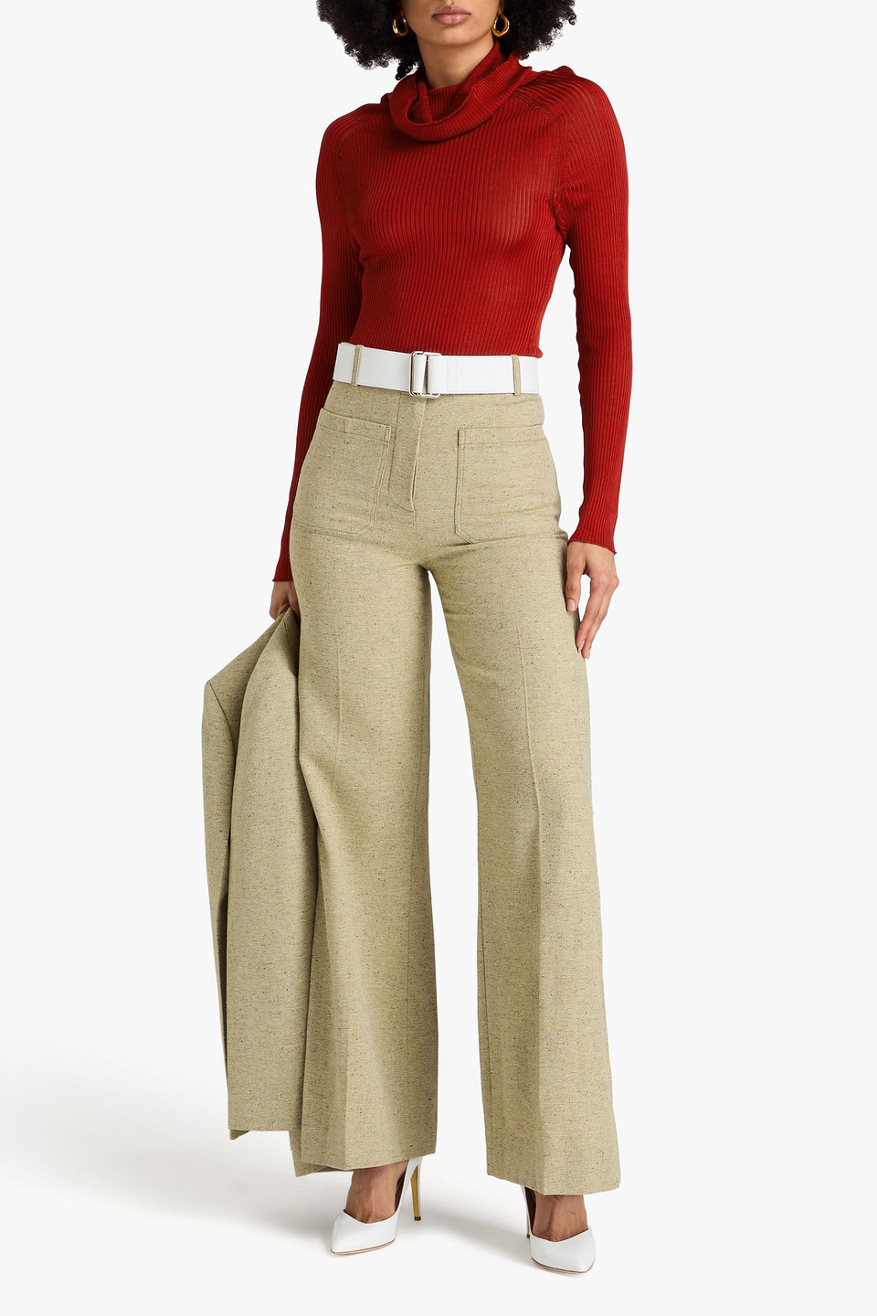  Victoria Beckham - Rollkragenpullover Aus Rippstrick Mit Stickereien - Rot - Xs 