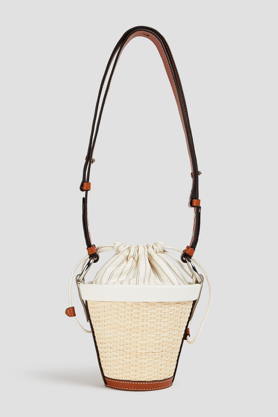 Leather and rattan bucket bag
