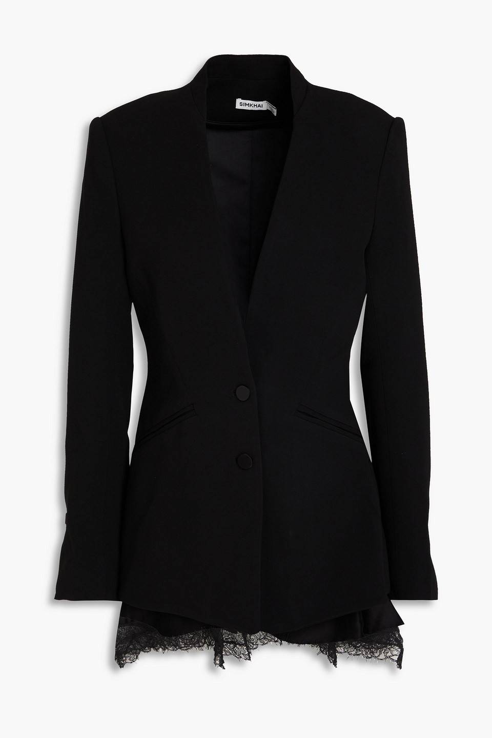 Shop Simkhai Allie Lace-trimmed Cady Blazer In Black