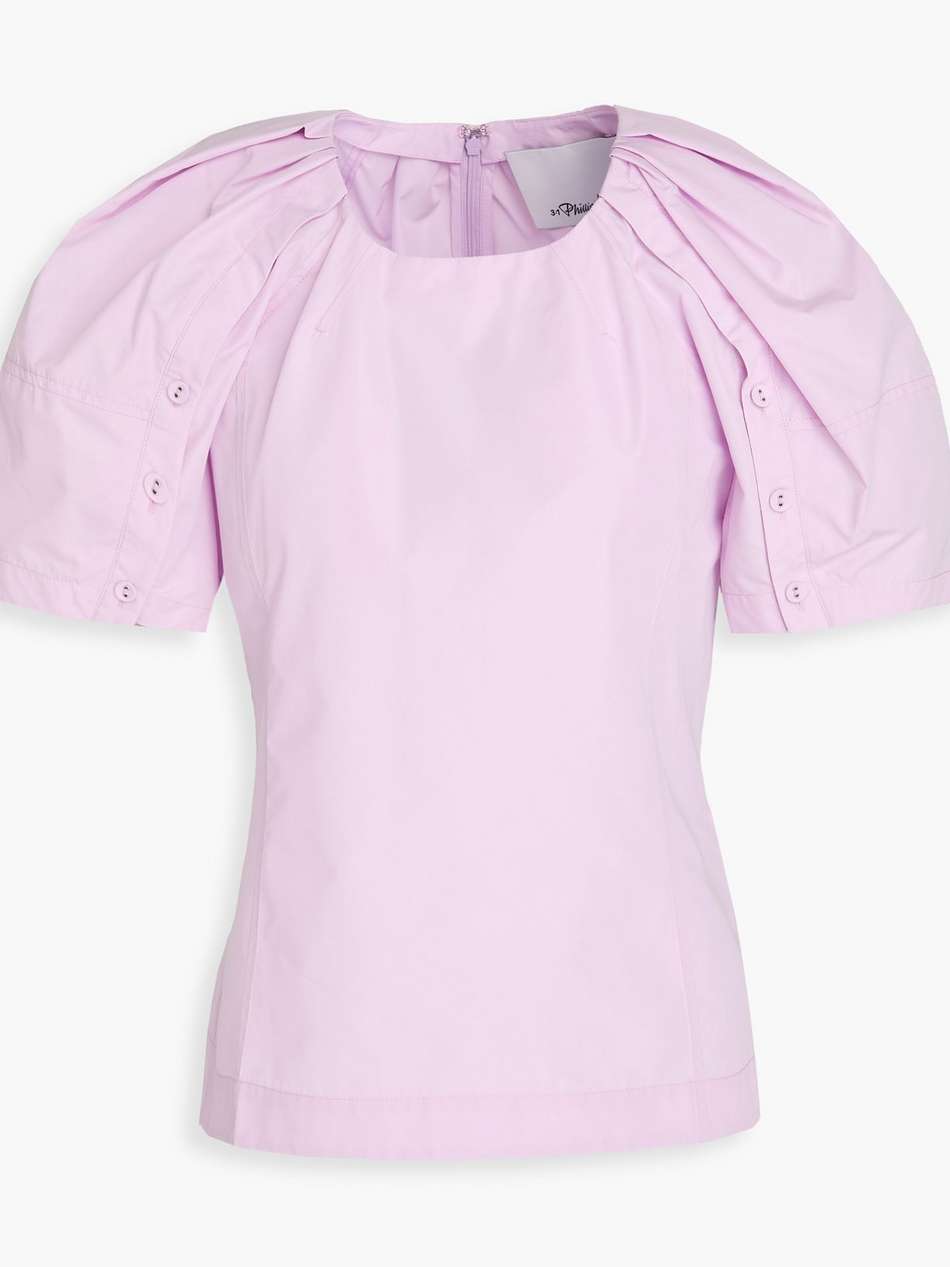 ruched cotton-blend poplin top