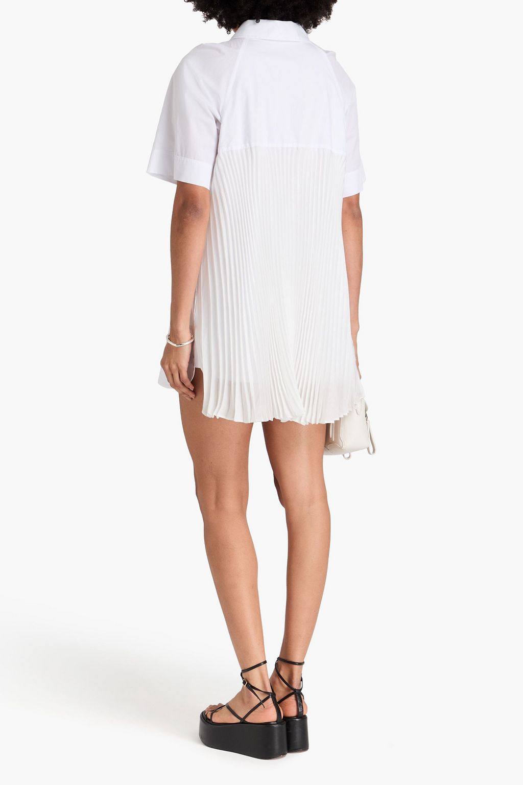 SIMKHAI Blanche pleated georgette and cotton-poplin mini shirt dress
