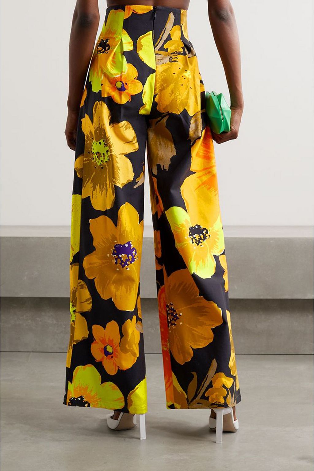 CHRISTOPHER JOHN ROGERS Pleated floral-print cotton-twill wide-leg pants