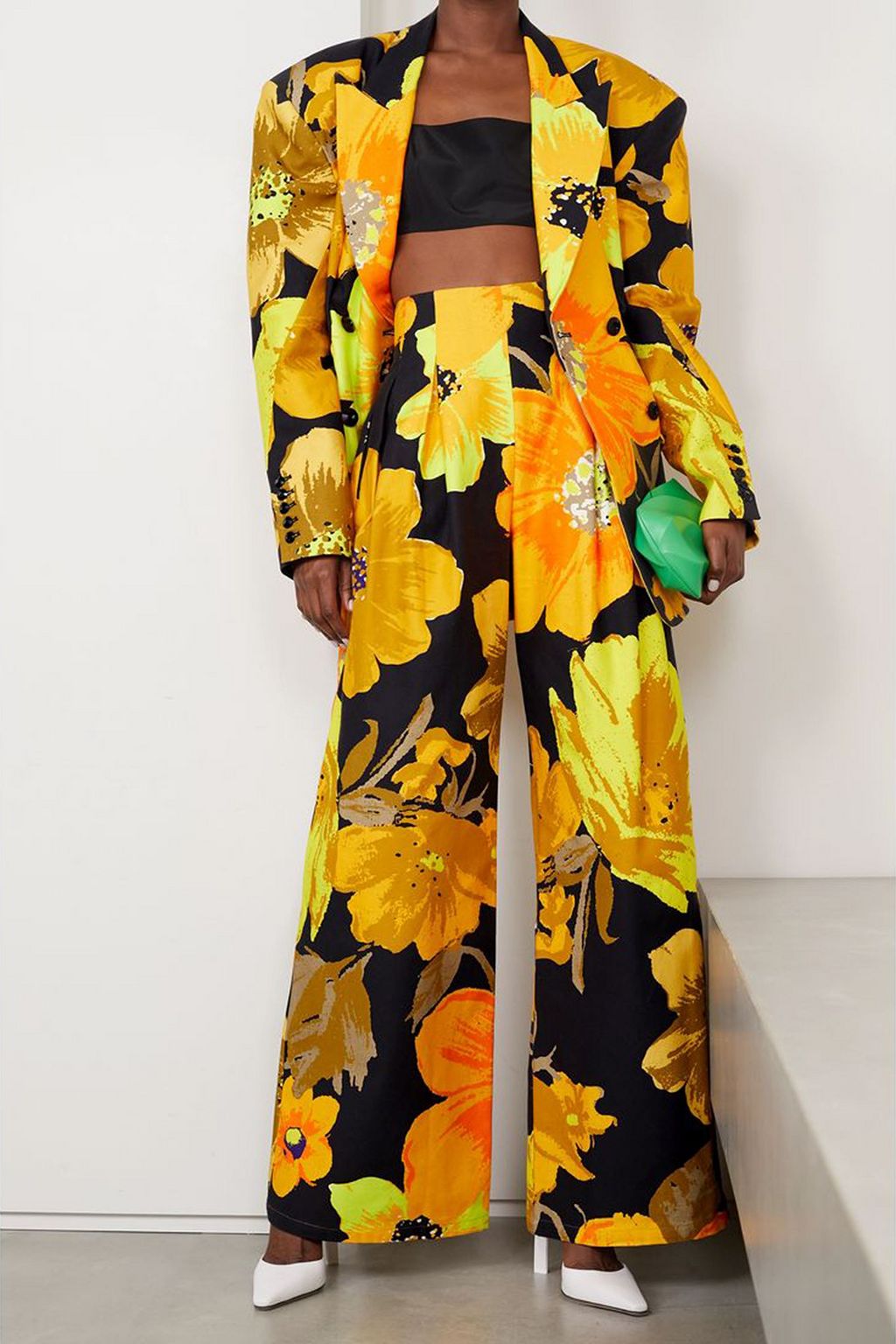 CHRISTOPHER JOHN ROGERS Pleated floral-print cotton-twill wide-leg pants