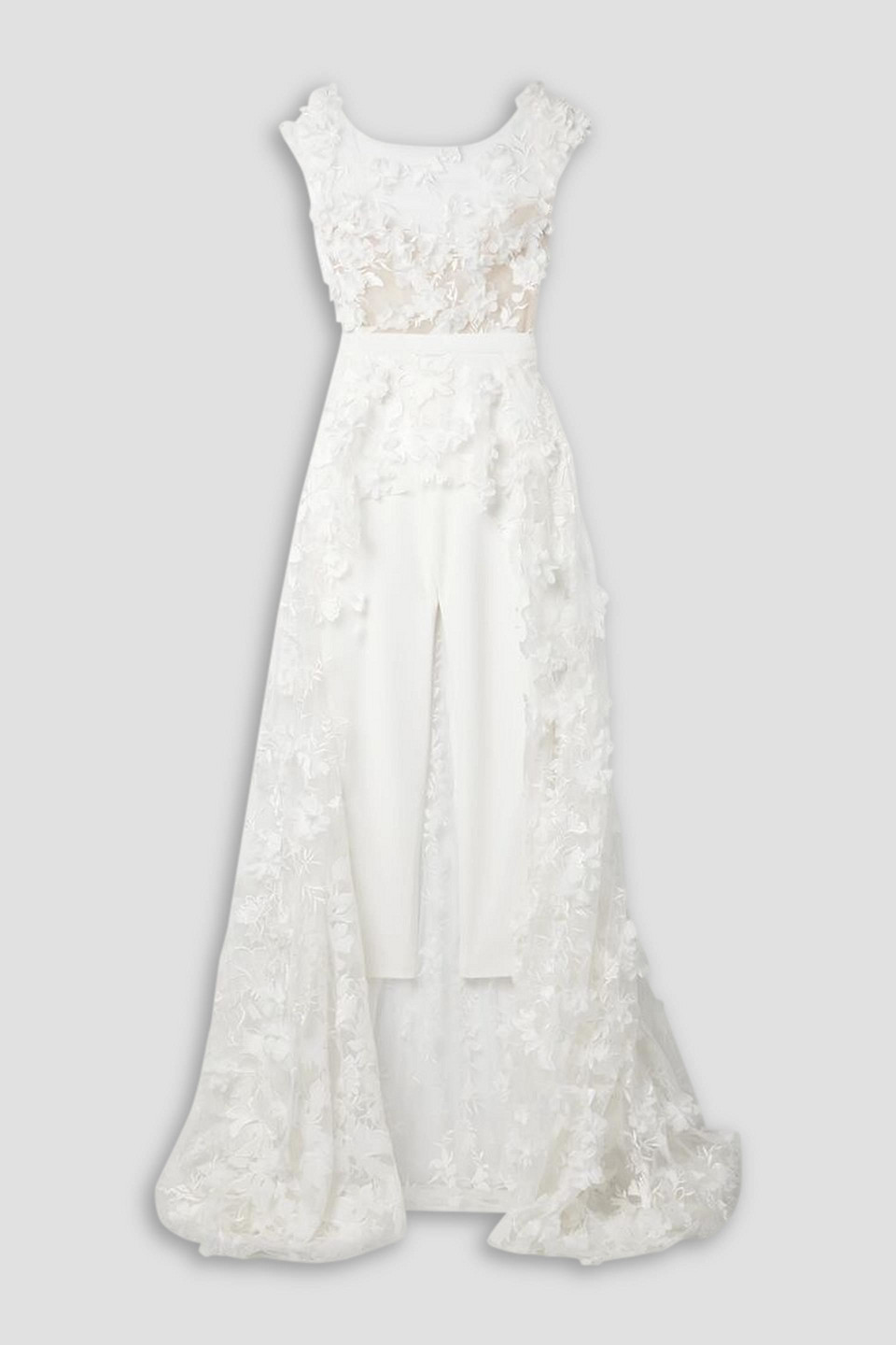 RIME ARODAKY ISLA OPEN-BACK APPLIQUÉD TULLE AND CREPE JUMPSUIT 