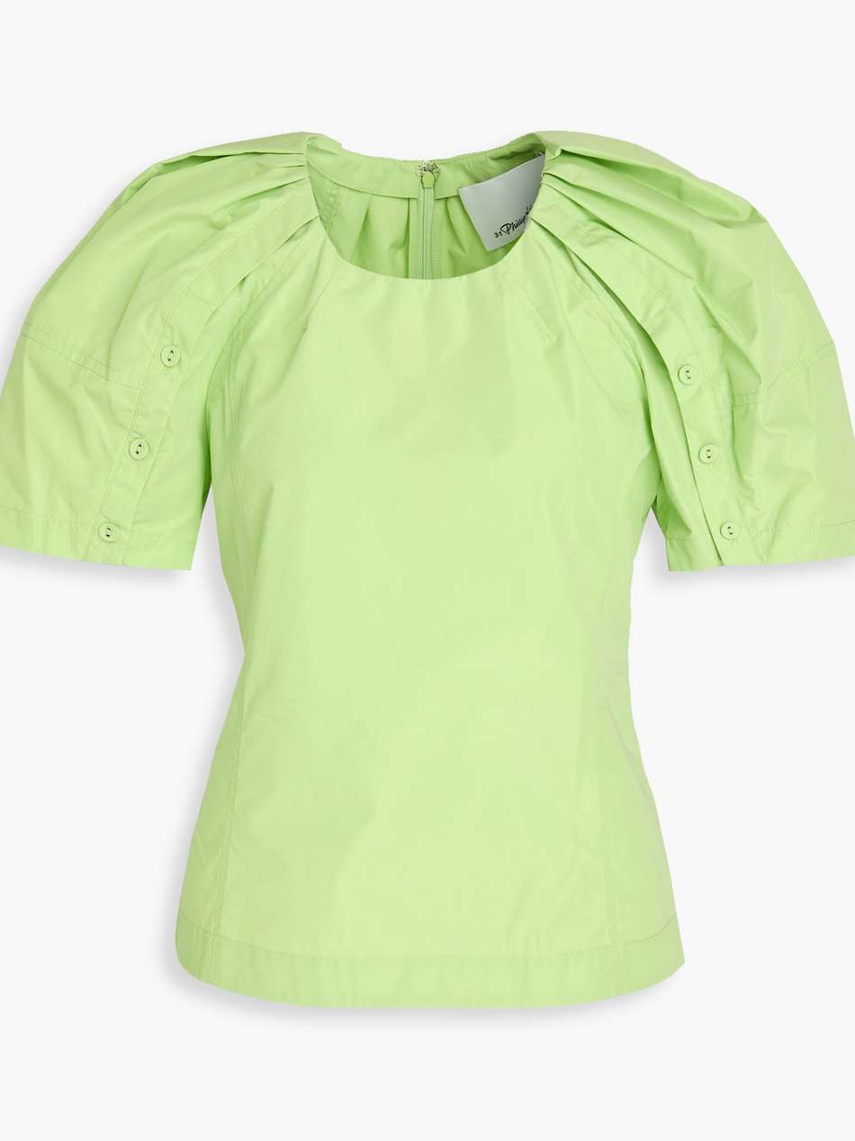 ruched cotton-blend poplin top