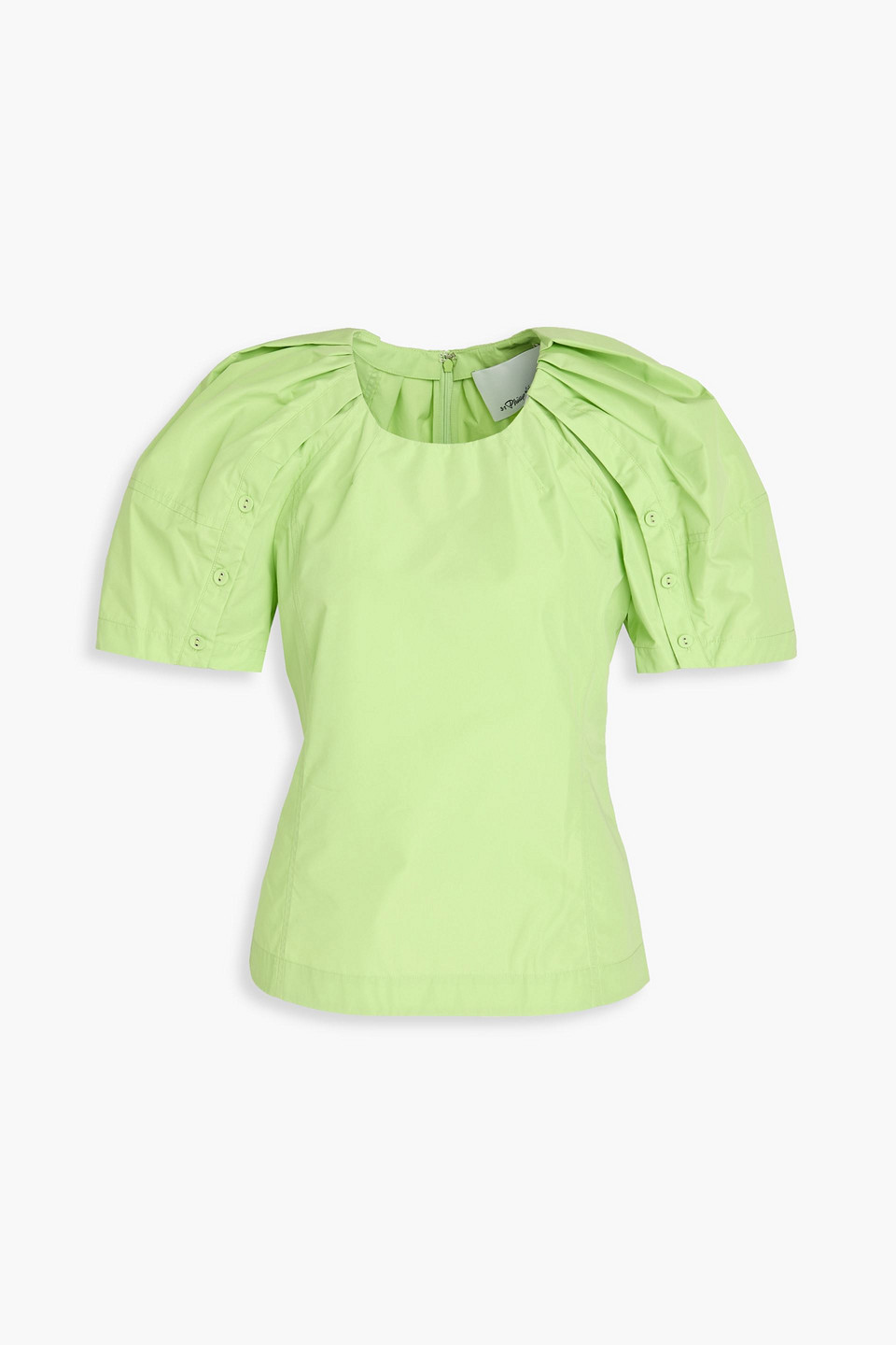 3.1 Phillip Lim Ruched Cotton-blend Poplin Top In Light Green