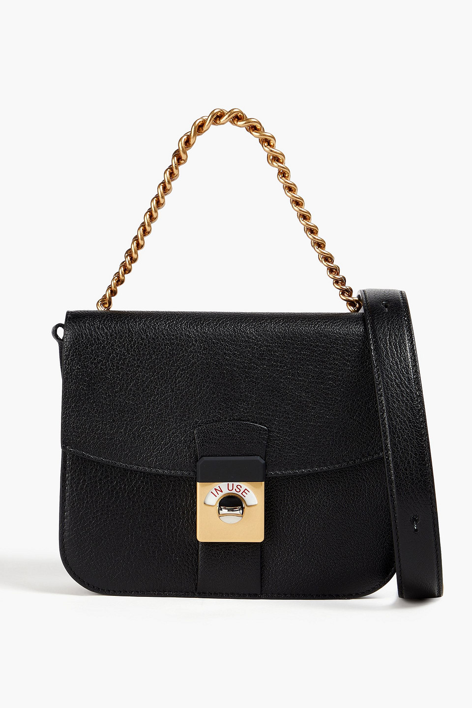 New Lock coated-canvas and pebbled-leather shoulder bag