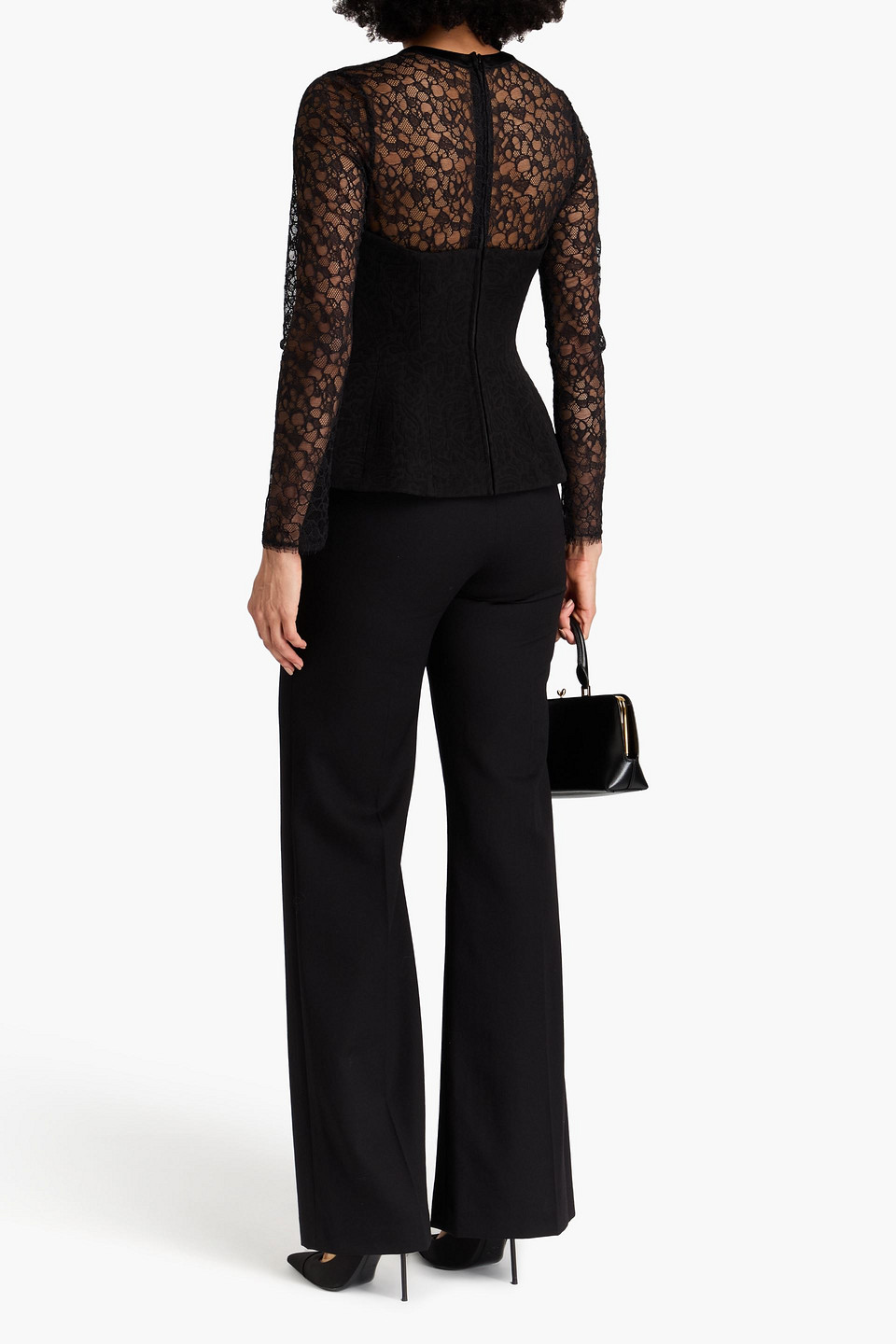Simkhai Prima Corded Lace-paneled Cloqué Peplum Top In Black