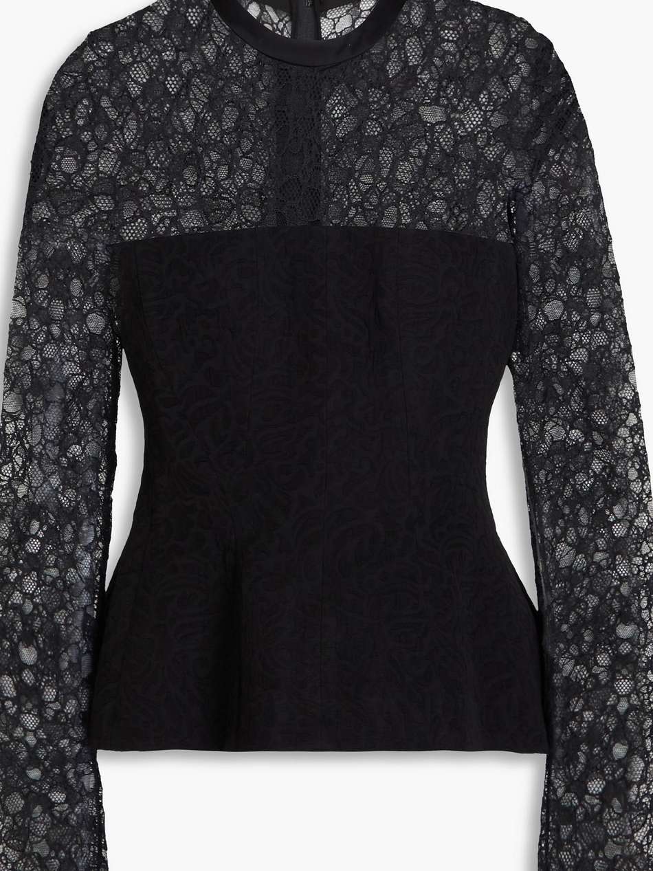 prima corded lace-paneled cloqué peplum top