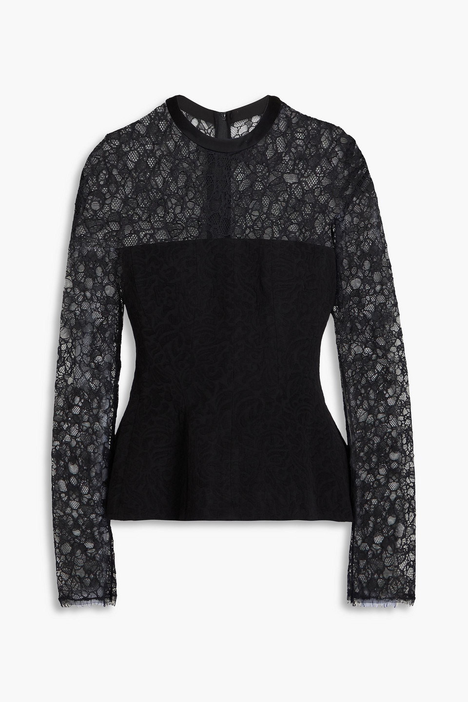 Simkhai Prima Corded Lace-paneled Cloqué Peplum Top In Black
