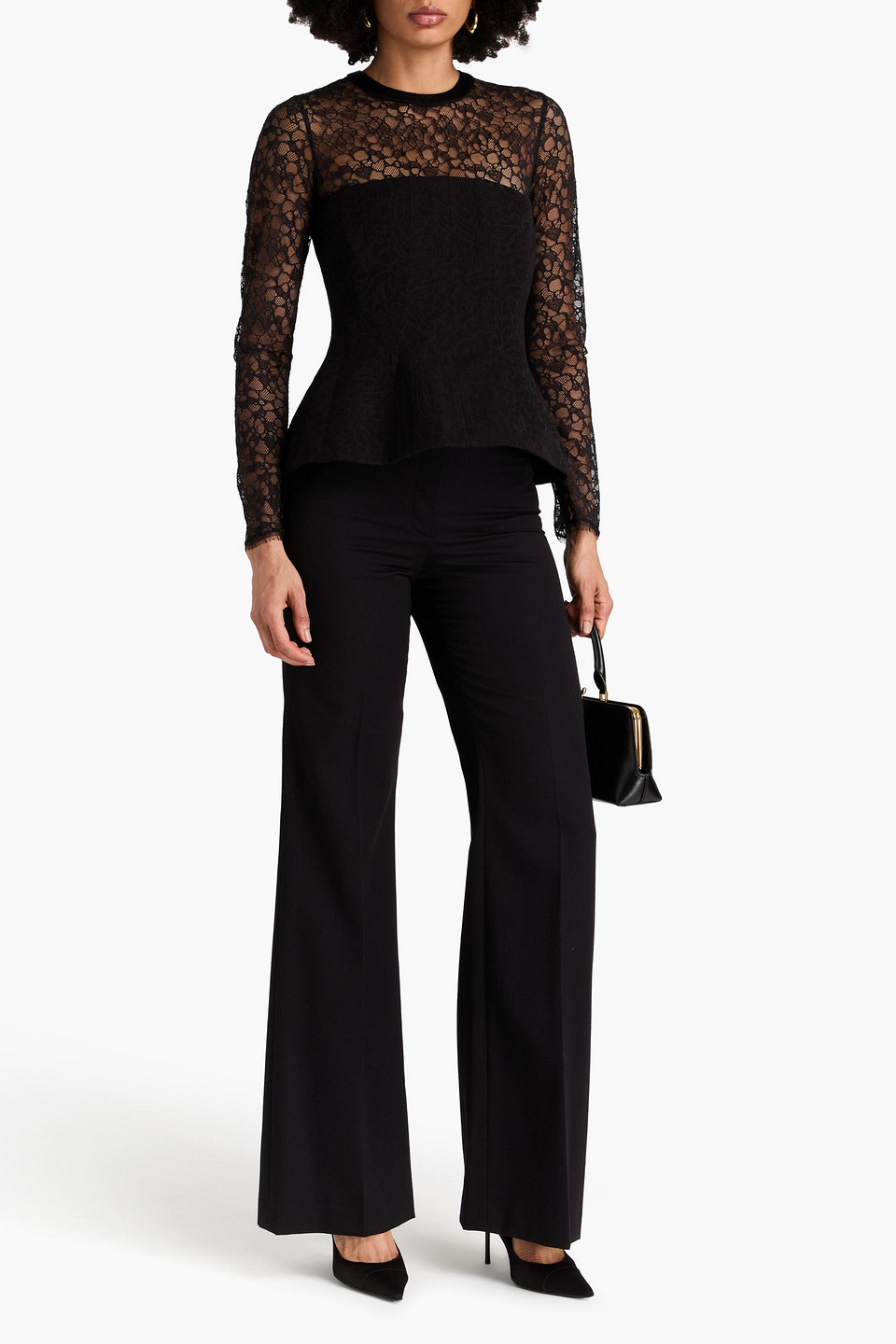 Simkhai Prima Corded Lace-paneled Cloqué Peplum Top In Black