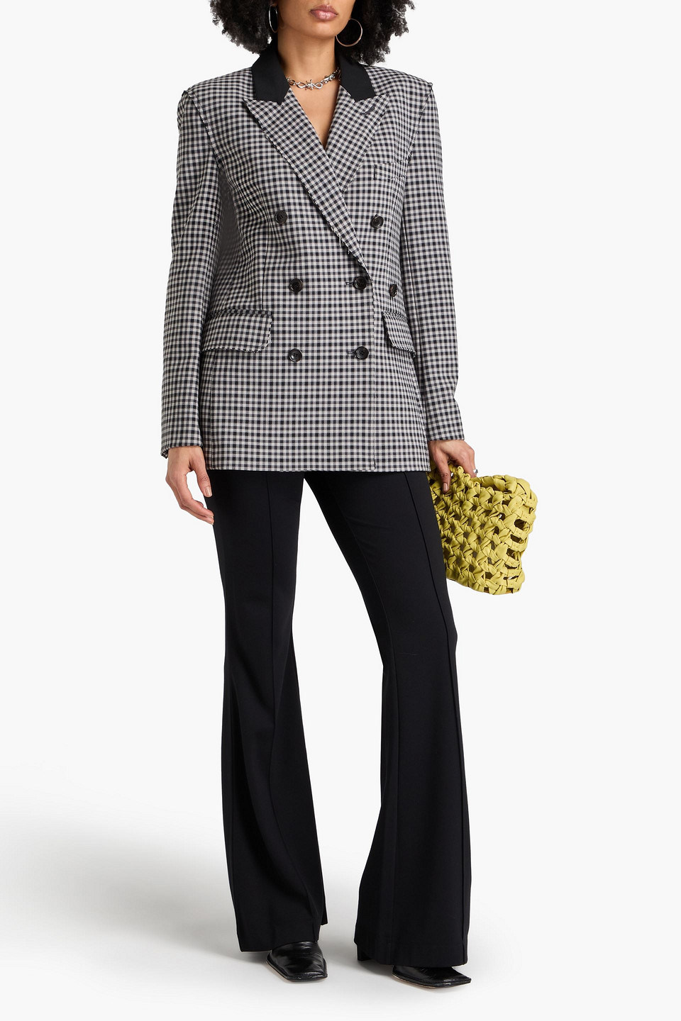  Tibi - Double-breasted Gingham Twill Blazer - Black - Us 0 