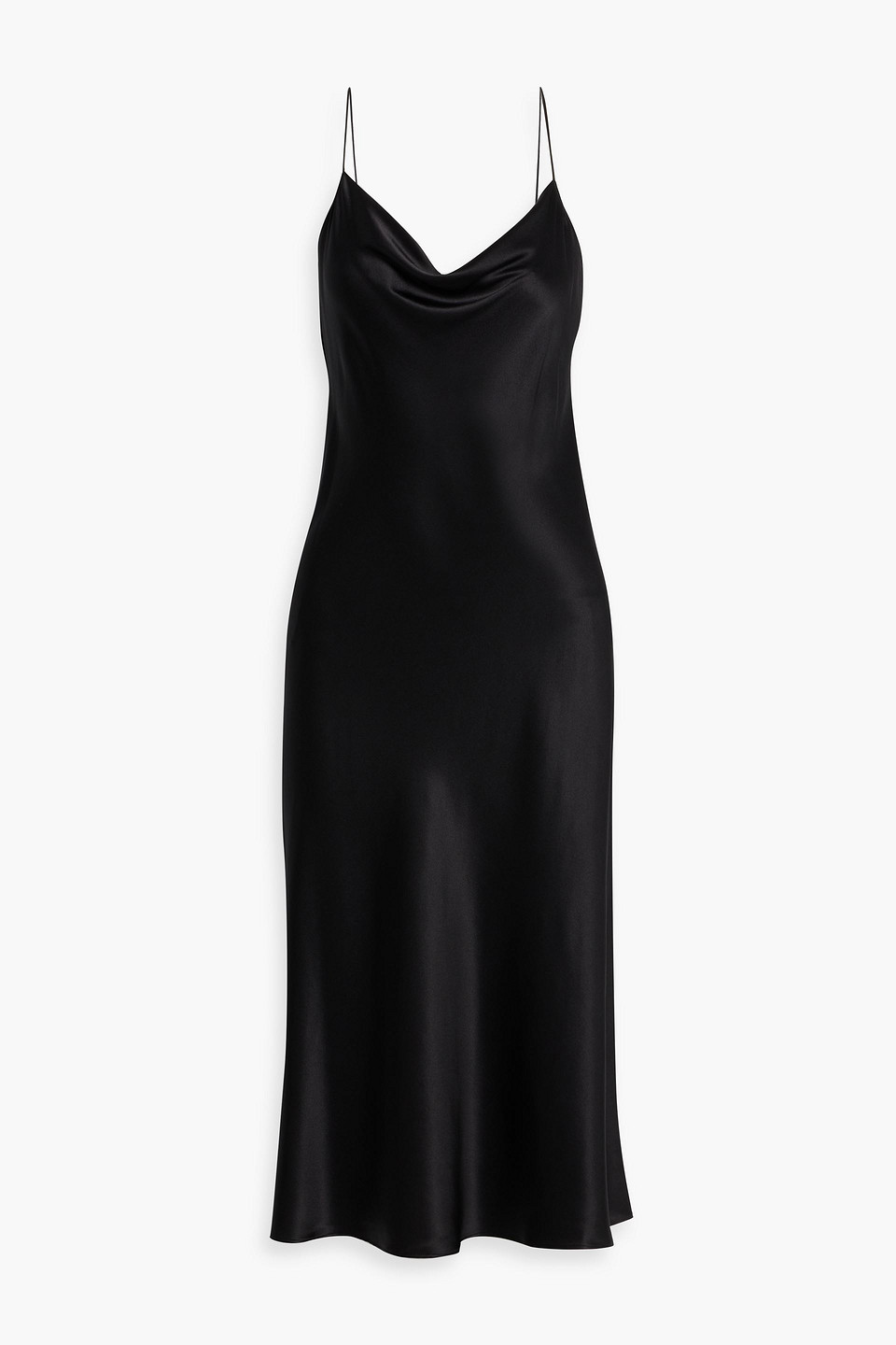 Nili Lotan Enora Draped Silk-satin Midi Slip Dress In Black