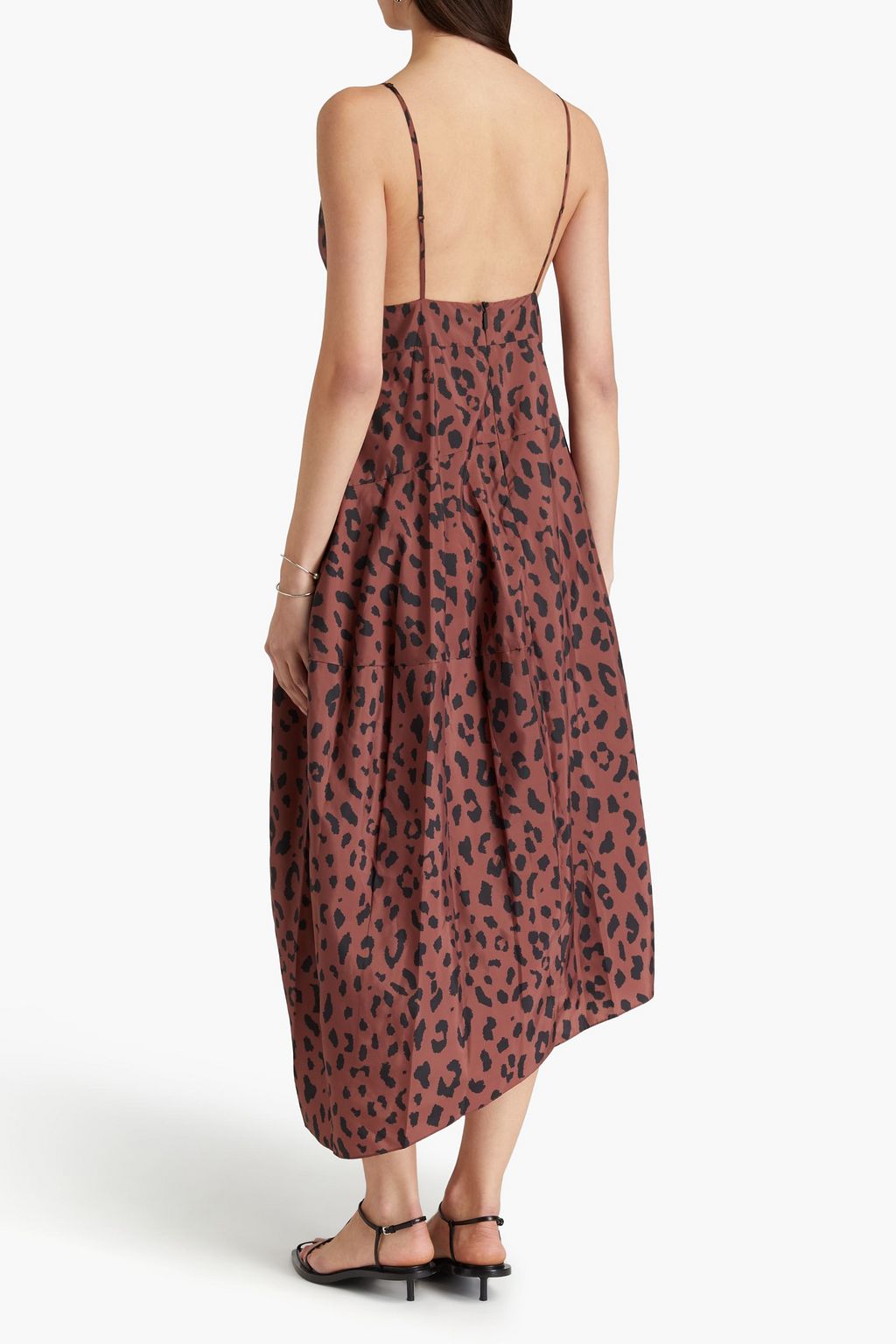 TIBI Asymmetric leopard-print taffeta midi dress