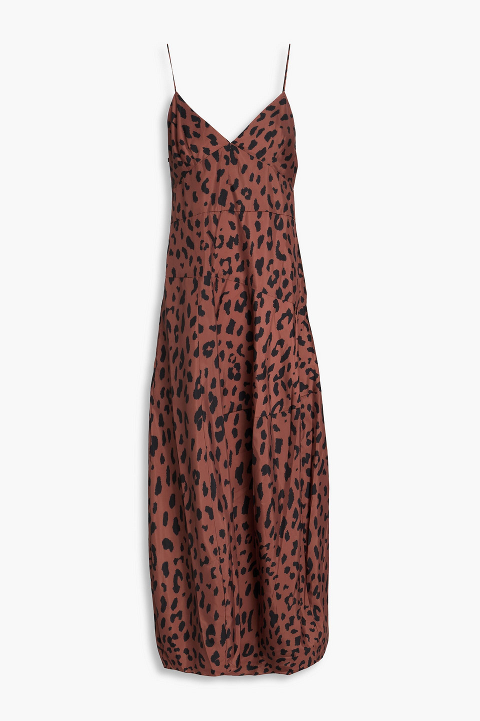 Tibi Asymmetric Leopard-print Taffeta Midi Dress In Braun