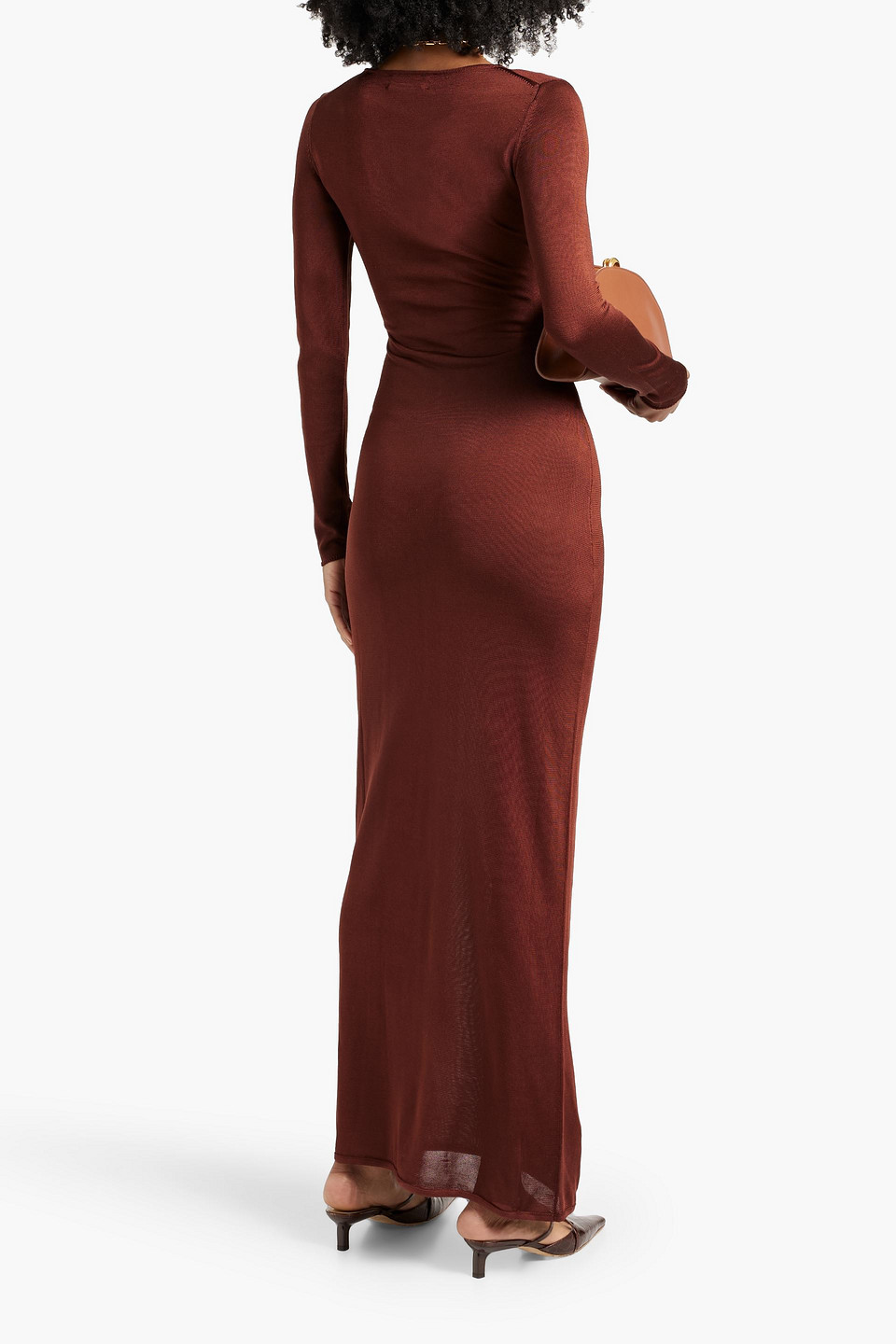 Shop Nili Lotan Caper Silk Maxi Dress In Brown