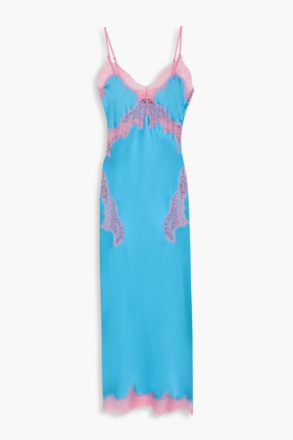Retroféte Jocelyn Embellished Lace-trimmed Satin Midi Slip Dress In Light Blue