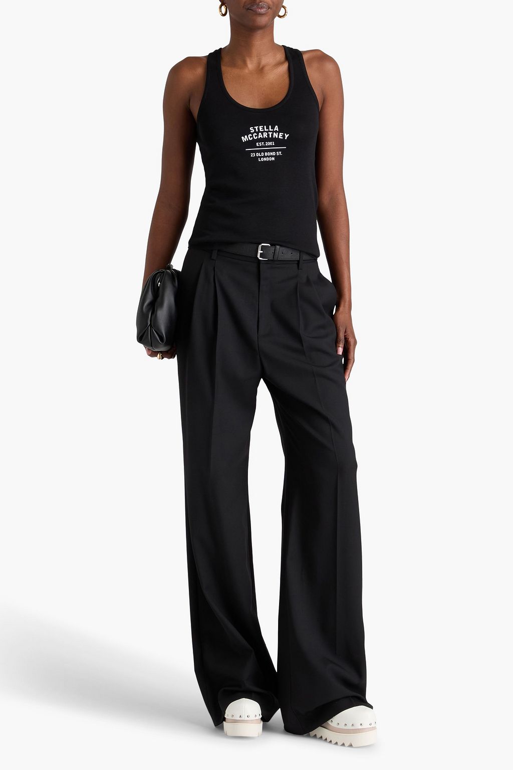 STELLA MCCARTNEY تي شيرت بدون أكمام من الجيرسي المصنوع من مزيج من القطن واللايوسيل المضلّع مزين بطبعة شعار العلامة
